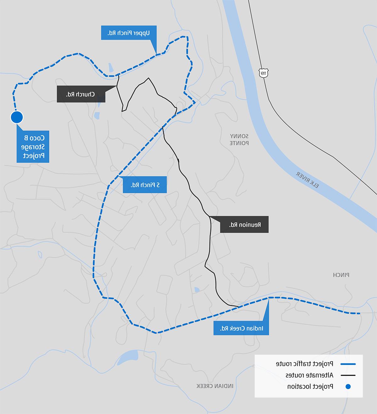 TC能源Coco B储能项目图:建设交通路线. 